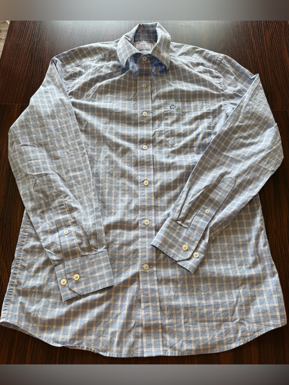 Southern Tide Mens Classic Fit Blue Yellow Plaid Button Down Shirt Size S